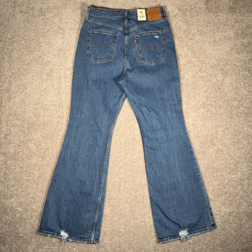 Levis 70s High Flare Jeans Blue‎ Denim Distressed Raw Hem Women's 30x32 NEW - Picture 8 of 12